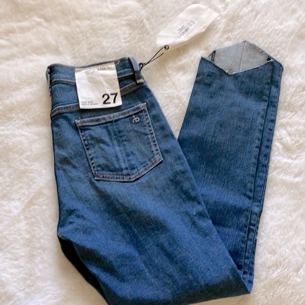 Dark wash jeans they are skinny they’re stretchy they’re soft so comfortable to